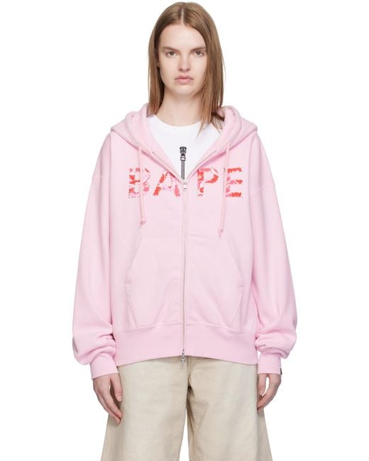 A Bathing Ape Pink Abc Camo Crystal Logo Wide Zip Hoodie