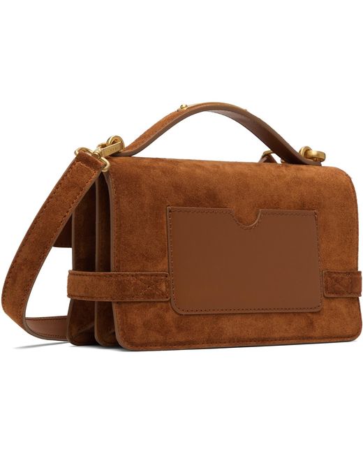 Balmain Brown Tan Suede B-Buzz 24 Bag