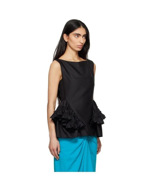 Dries Van Noten Black Ruffled Peplum Blouse