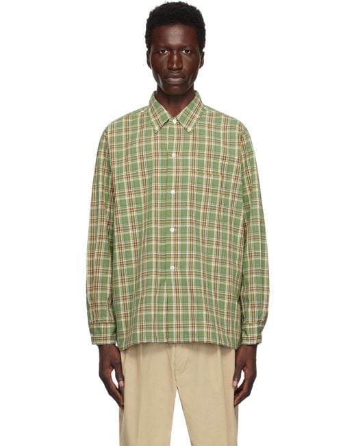 Beams Plus Green Open Bd Panama Plaid Shirt for men