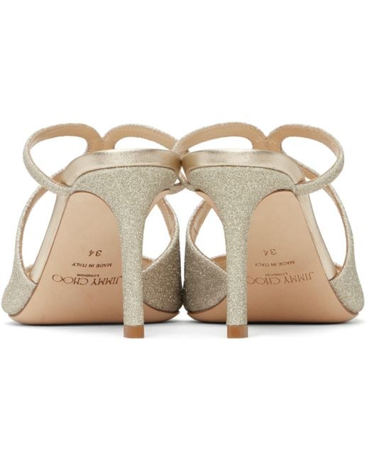 【JIMMY CHOO】シルバー Anise 75 ミュール、 Anise 75 | Silver Metallic Leather Sandals | JIMMY CHOO