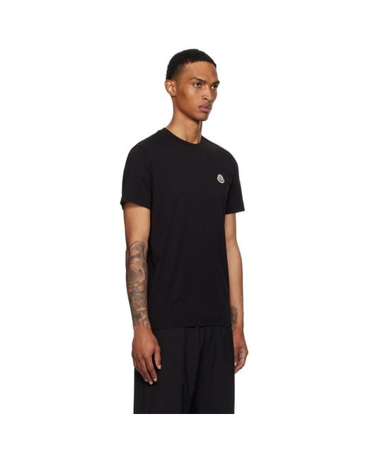 Moncler Black Three-Pack Logo Patch Cotton T-Shirts for men