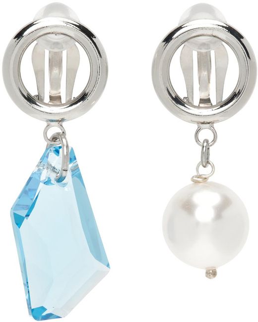 Justine Clenquet Blue Ssense Exclusive Silver & Laura Clip-on Earrings