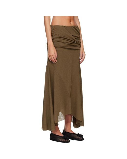 Ganni Brown Khaki Marl Mesh Draped Maxi Skirt