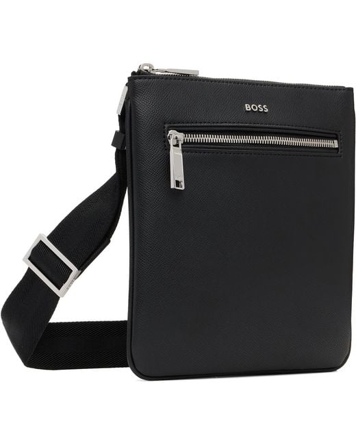 Boss Black Leather Shoulder Bag for men