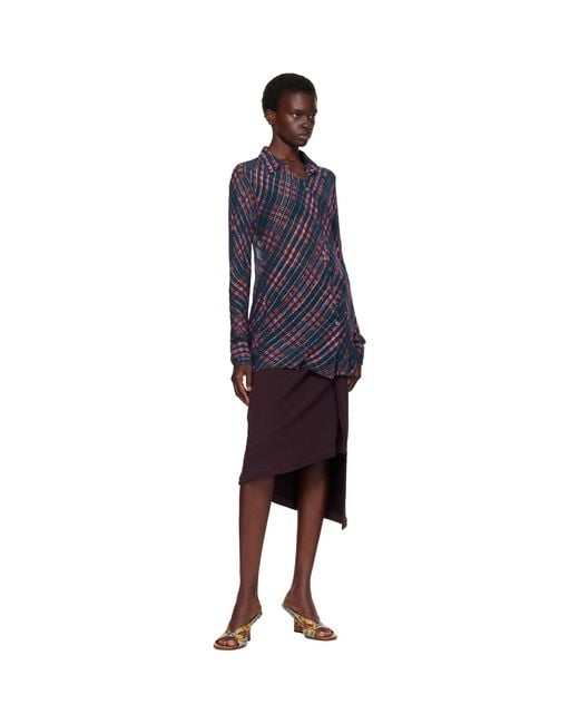 Dries Van Noten Burgundy Gathered Midi Skirt