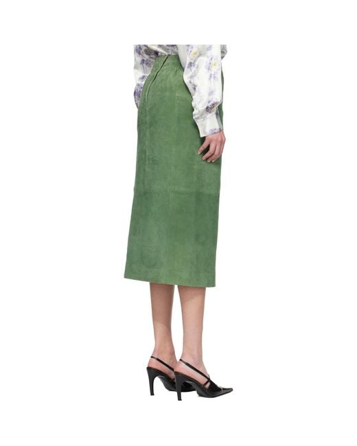 MERYLL ROGGE Green Suede Long Wrap Midi Skirt