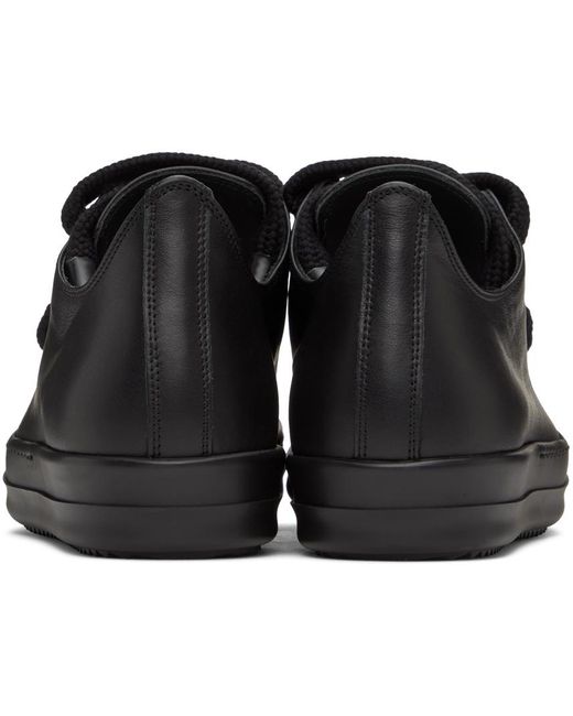Rick Owens Black Oversize-shoelace Leather Sneakers for men