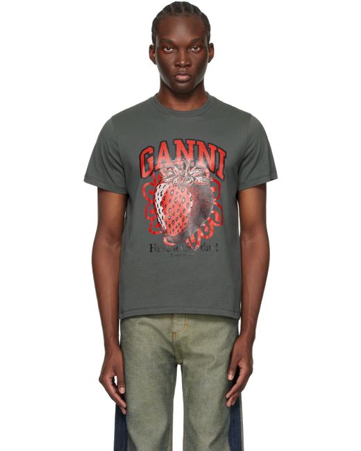 Ganni Multicolor Gray Relaxed Strawberry T-shirt for men
