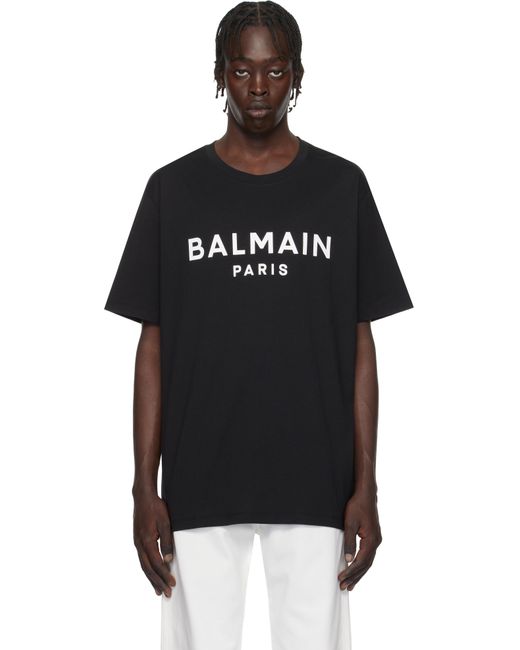 メンズ Balmain ブラック Paris プリントTシャツ Black