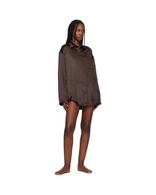 Skims Brown Lightweight Satin Oversized Shirt