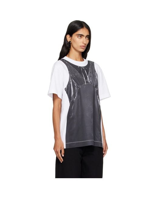 Simone Rocha Blue Patchwork Satin Trompe L'Oeil Print T-Shirt