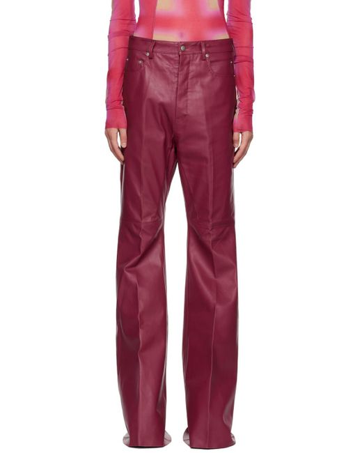 Rick Owens Red Pink Bolan Leather Pants for men