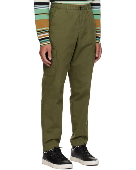 PS by Paul Smith Green Khaki Embroidered Cargo Pants for men
