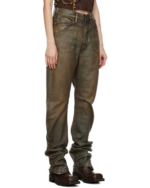 Acne Green Brown Coated Jeans