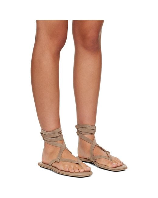 St. Agni Brown Taupe Suede Tie Up Sandals
