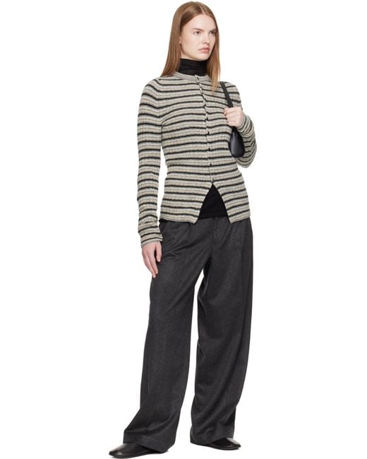 Auralee グレー シェットランドウール カシミヤ リブ クルーネック カーディガン Black