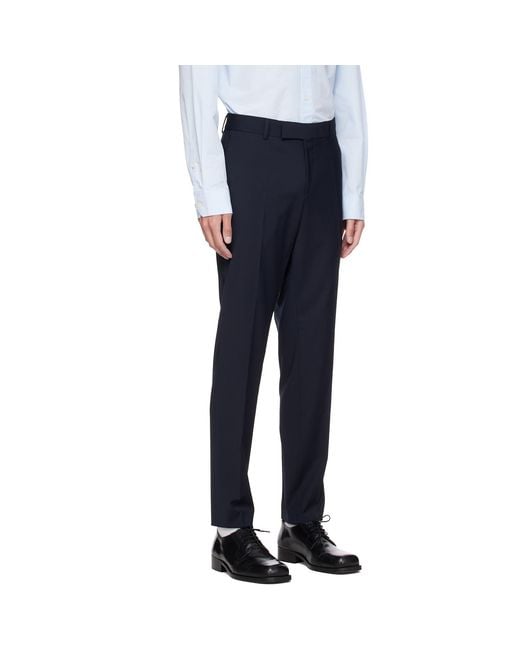 Boss Blue Slim-Fit Micro-Patterned Stretch Wool Trousers for men