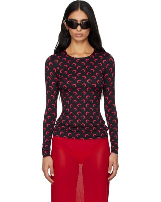 MARINE SERRE Red Recycled Moon Jersey Second Skin T-Shirt