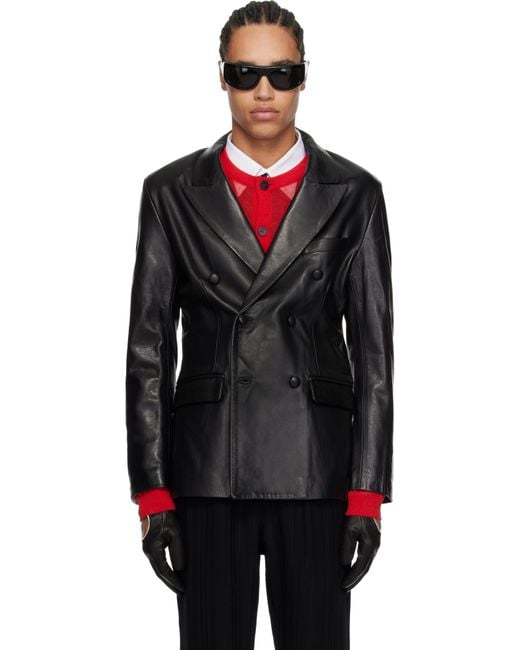 レザージャケット・コート Double-Breasted Leather Blazer Ernest W. Baker Double Breasted Leather Blazer in Black for