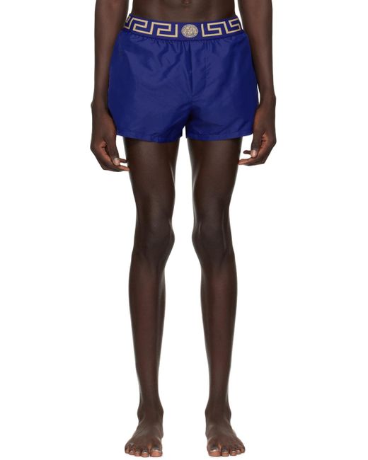 Versace Blue Greca Border Swim Shorts for men
