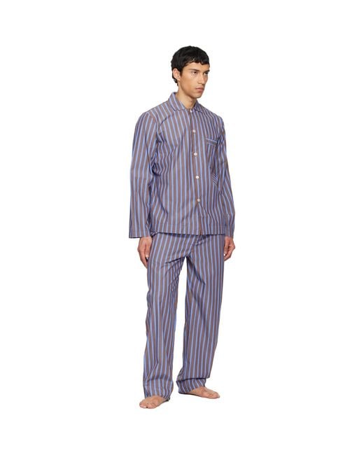 Tekla Blue Poplin Pyjama Shorts for men