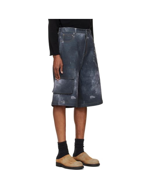we11done Blue Trompe L'Oeil Cargo Shorts for men