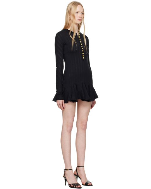 Conner Ives Black Pointelle Long Sleeve Henley Minidress