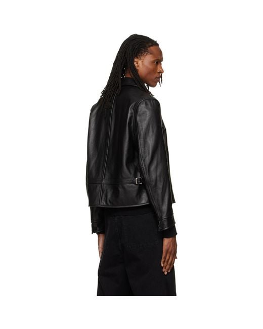 TONYWACK Black Buckle Zip Leather Jacket for men