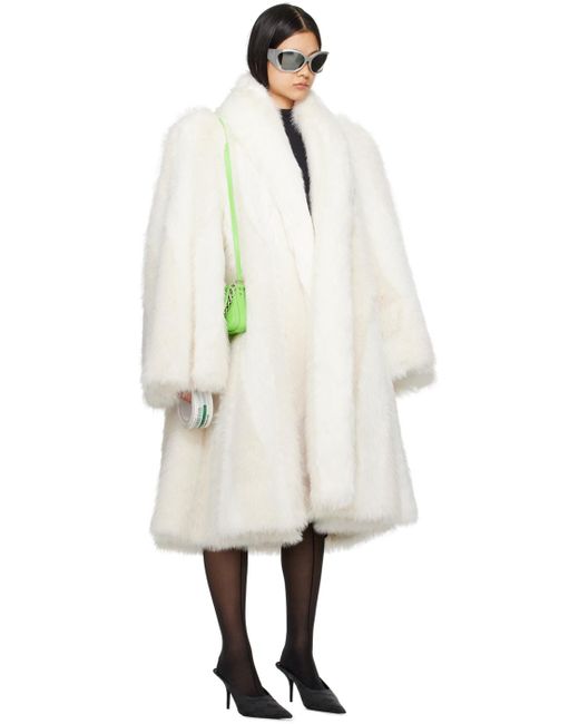 Balenciaga Multicolor White A-line Faux-fur Coat