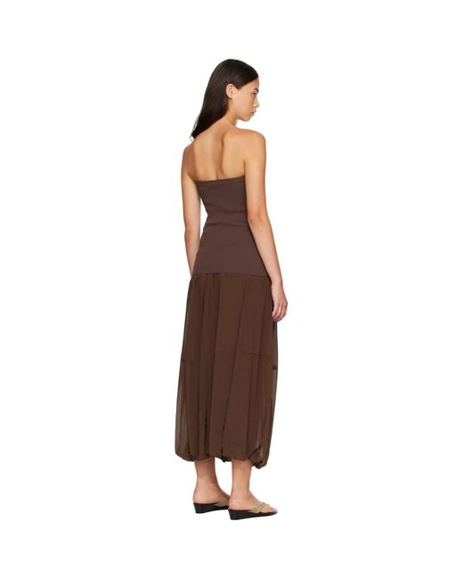 St. Agni Brown Strapless Balloon Hem Maxi Dress