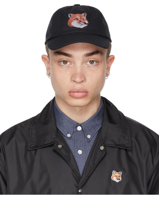 Maison Kitsune コットン ネイビー Large Fox Head Embroidery キャップ カラー ブルー メンズ Lyst