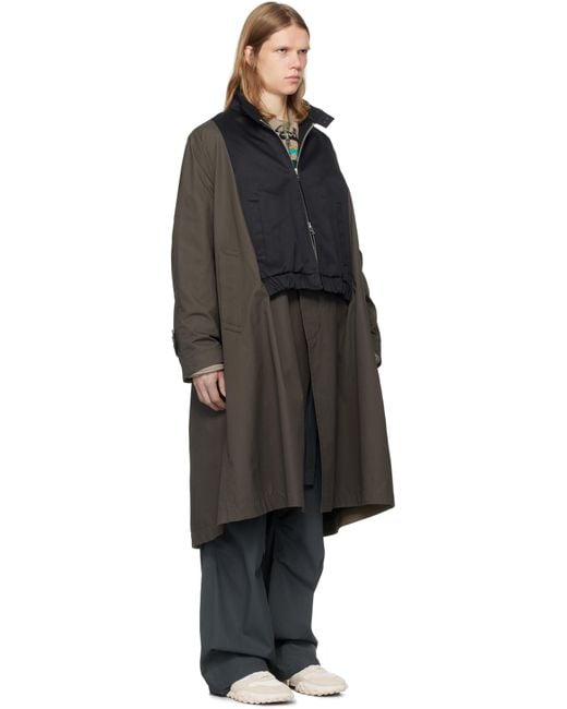 メンズ Sacai カーキ＆ネイビー Cotton Chino X Gabardine コート Black