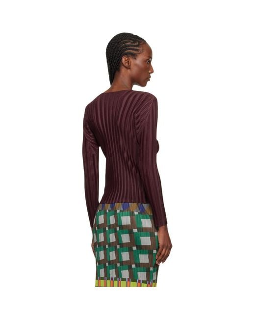 Pleats Please Issey Miyake Red Burgundy Rib Pleats January T-Shirt