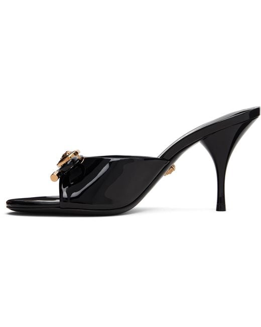 Versace Black Opera Bow Patent Mule Heeled Sandals