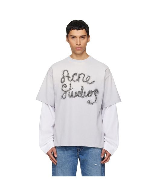 Acne White Layered Logo T-Shirt for men
