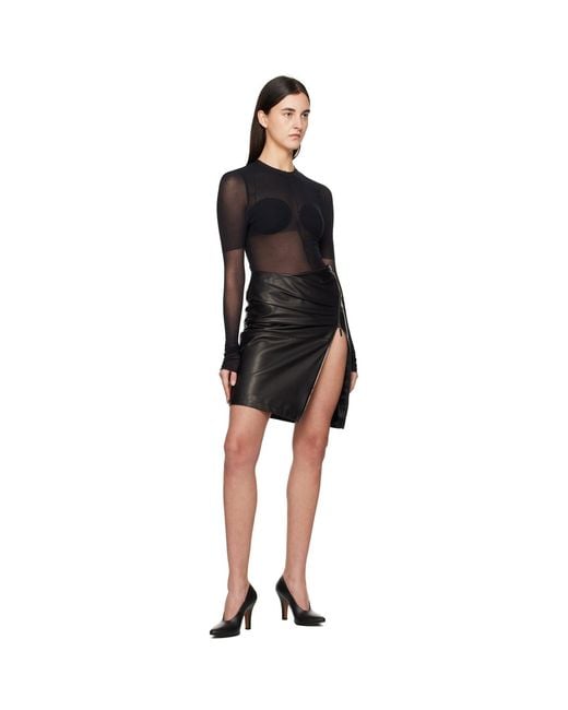 Nensi Dojaka Black Asymmetric Zip Leather Midi Skirt