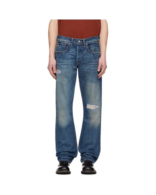 RRL Blue Slim Boot Sutton Repaired Selvedge Jeans for men