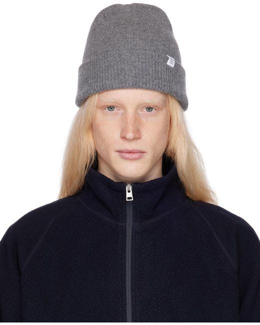 Norse Projects Blue Gray Merino Lambswool Beanie for men