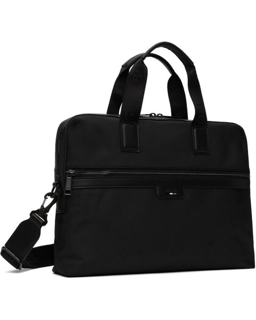 メンズ Boss ブラック エンボスロゴ ブリーフケース Black