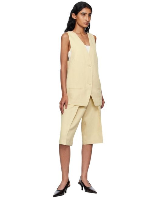 Frankie Shop Natural Bilbao Pleated Linen Bermuda Shorts