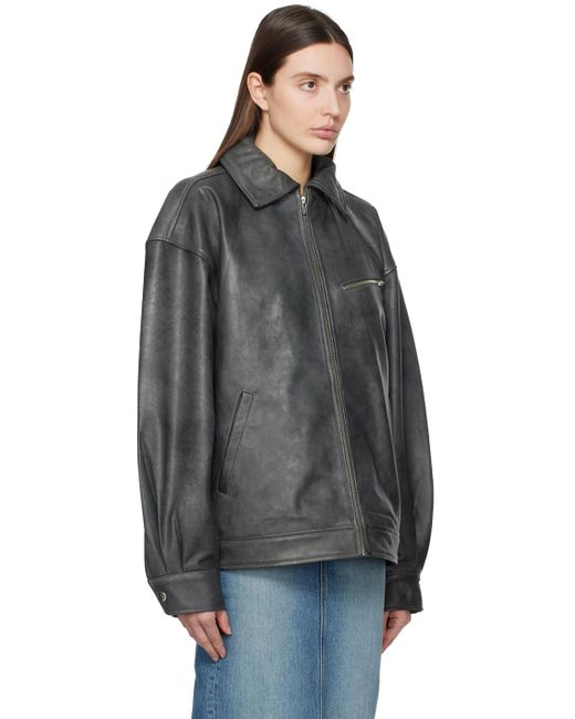 Reformation Black Gray Veda Marco Leather Jacket