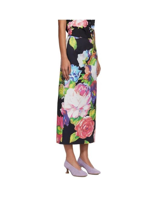 Moschino Black Printed Stretch Cotton Midi Skirt