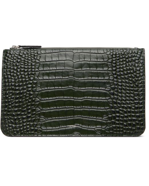 Totême Green Threefold Croco-Embossed Clutch