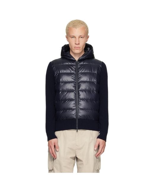 Moncler Blue Wool Zip-Up Hoodie Down Jacket for men
