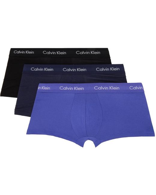 Calvin Klein Blue Three-pack Multicolor Low-rise Trunk Boxers for men