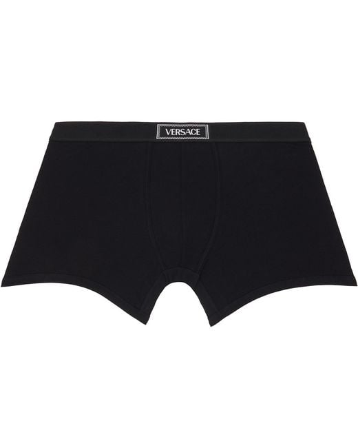 Versace Black Cotton Ribbed Long Boxer Briefs for men