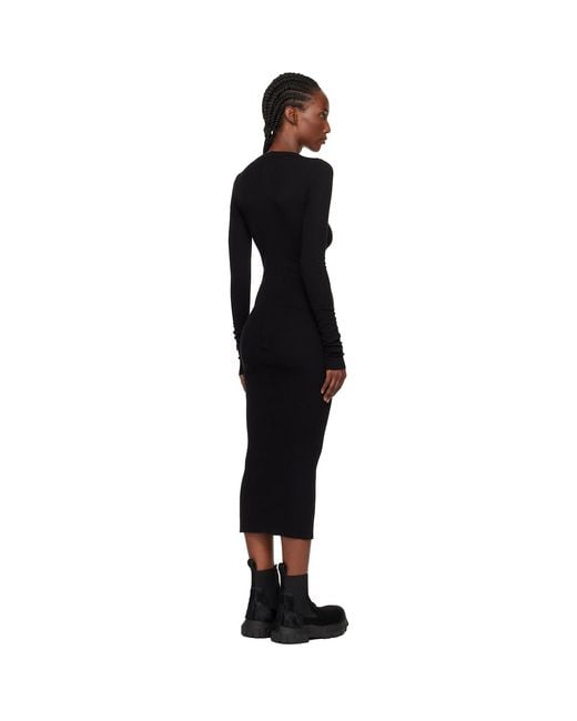 Rick Owens Black Concordians Rib Long Sleeve Midi Dress