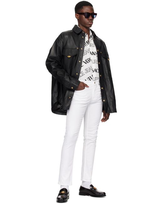 Versace Black V-Emblem Leather Jacket for men