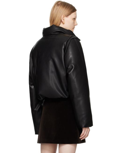 Low Classic Black Cropped Faux-leather Down Jacket